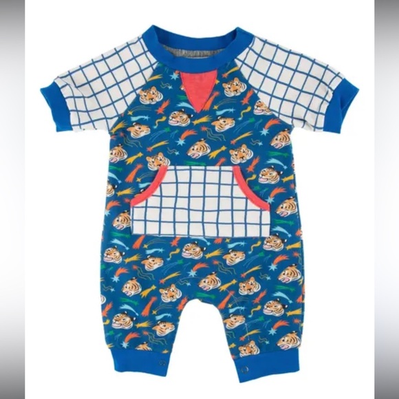 Miki - Miette Wild Thing Tiger Print Romper - Blue and White Short Sleeve - Picture 1 of 5